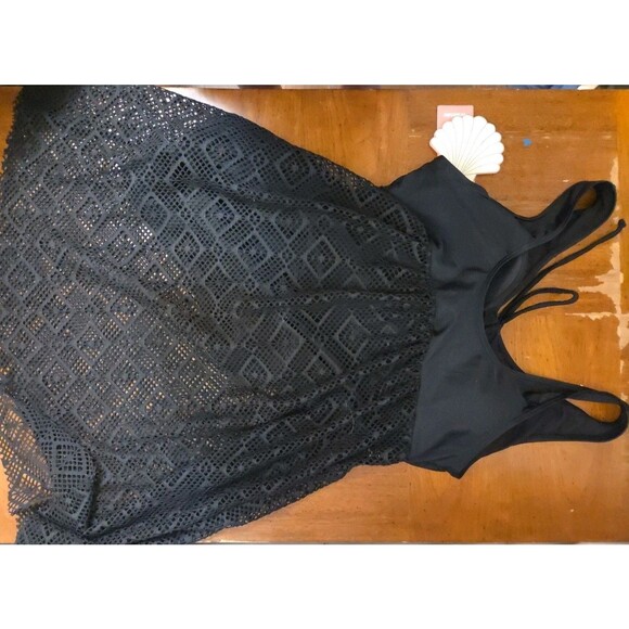 Wantdo One Piece Swimsuit Swimdress Sz 16-18 Black Crochet Padded Cups Bathing - Picture 2 of 7